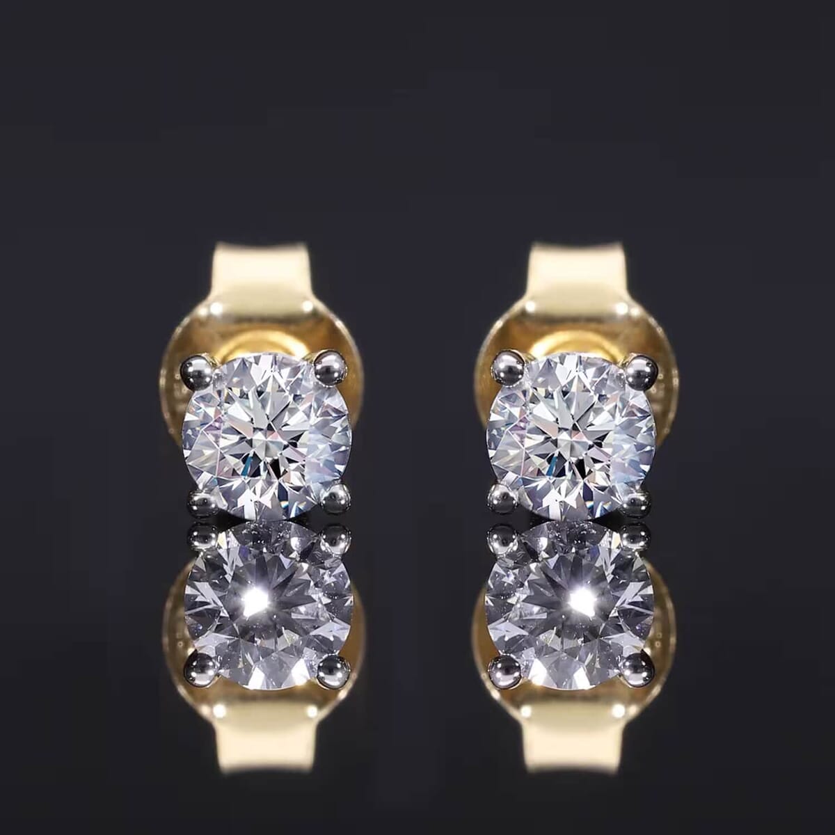 Luxuriant Lab Grown Diamond E-F VS Solitaire Stud Earrings in 18K Vermeil Yellow Gold Over Sterling Silver 0.50 ctw image number 1