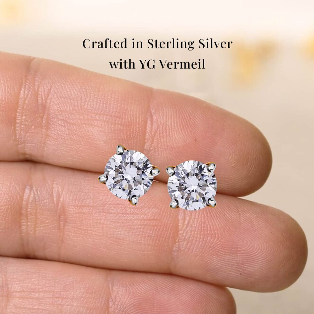 Luxuriant Lab Grown Diamond E-F VS Solitaire Stud Earrings in 18K Vermeil Yellow Gold Over Sterling Silver 0.50 ctw image number 6