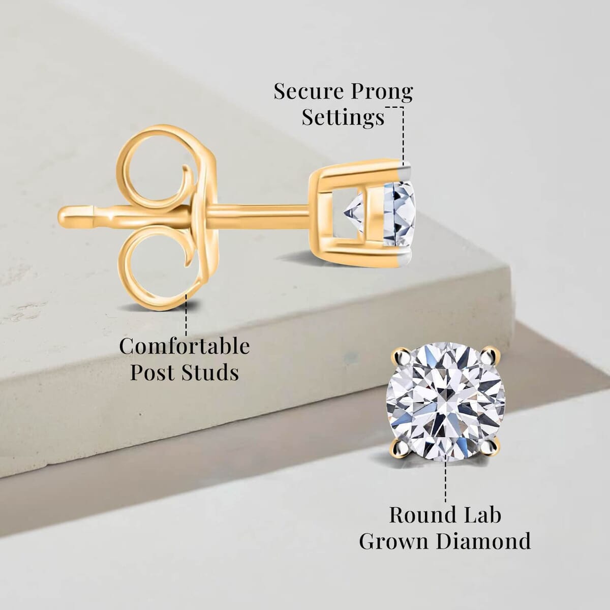 Luxuriant Lab Grown Diamond E-F VS Solitaire Stud Earrings in 18K Vermeil Yellow Gold Over Sterling Silver 0.50 ctw image number 7