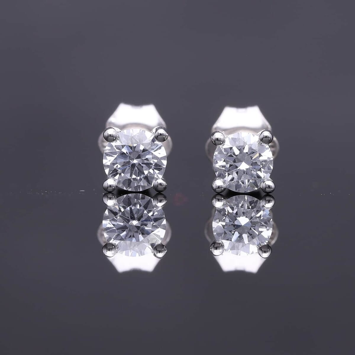Luxuriant Lab Grown Diamond E-F VS 0.50 ctw Solitaire Stud Earrings in Rhodium Over Sterling Silver image number 2