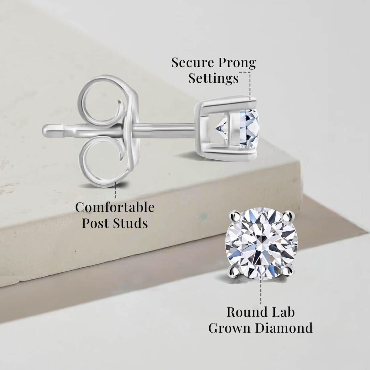 Luxuriant Lab Grown Diamond E-F VS 0.50 ctw Solitaire Stud Earrings in Rhodium Over Sterling Silver image number 8