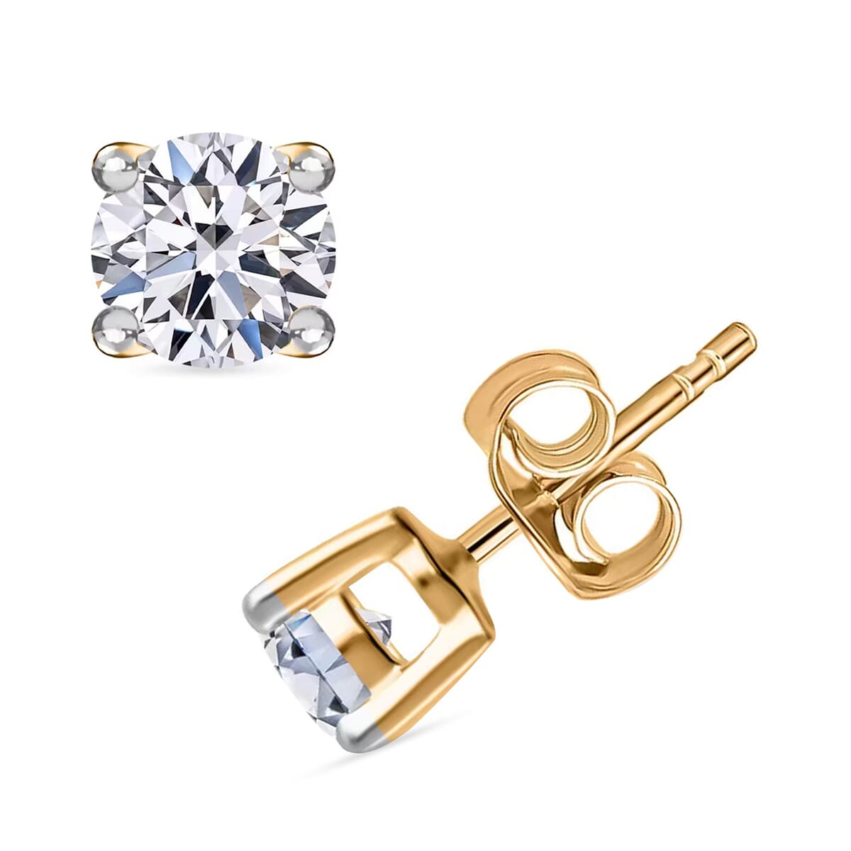 IGI Certified Luxuriant Lab Grown Diamond E-F VS Solitaire Stud Earrings in 18K Vermeil Yellow Gold Over Sterling Silver 1.00 ctw image number 0