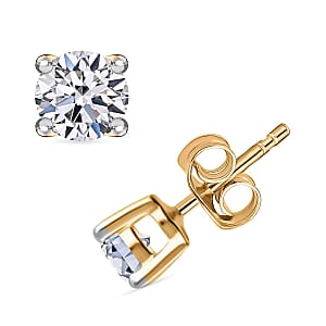 IGI Certified Luxuriant Lab Grown Diamond E-F VS Solitaire Stud Earrings in 18K Vermeil Yellow Gold Over Sterling Silver 1.00 ctw