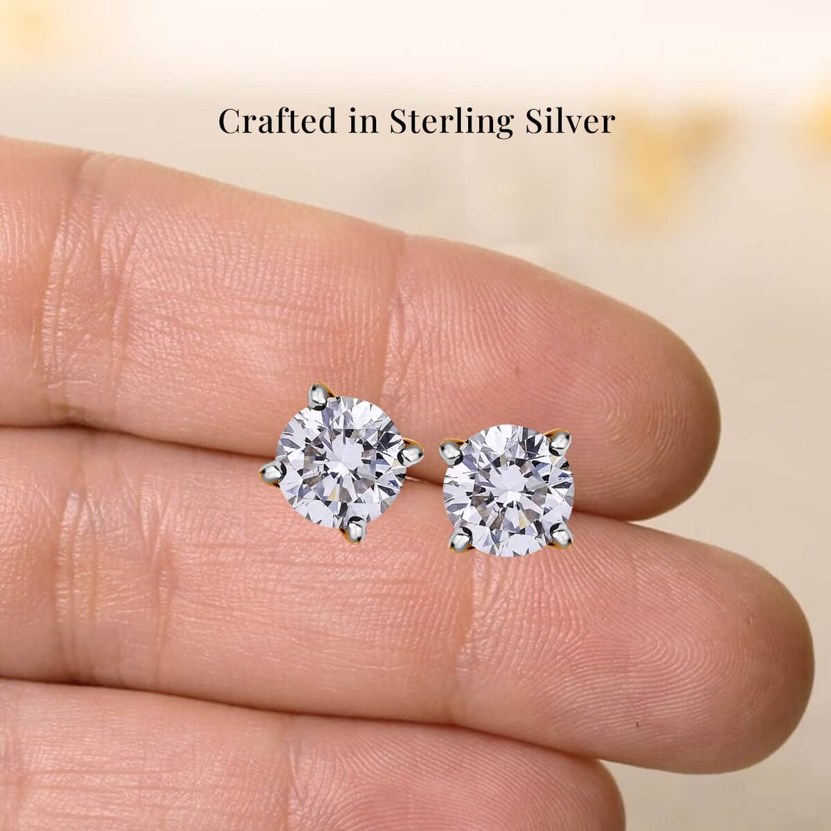 IGI Certified Luxuriant Lab Grown Diamond E-F VS Solitaire Stud Earrings in 18K Vermeil Yellow Gold Over Sterling Silver 1.00 ctw image number 6