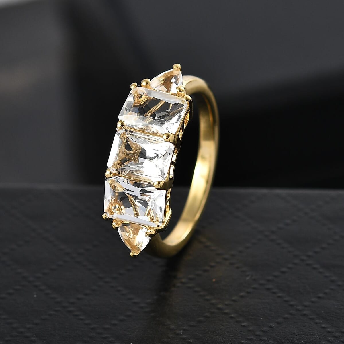 D'Joy Petalite 2.70 ctw Trilogy Ring in 18K Vermeil Yellow Gold Over Sterling Silver (Size 10.0)  image number 1
