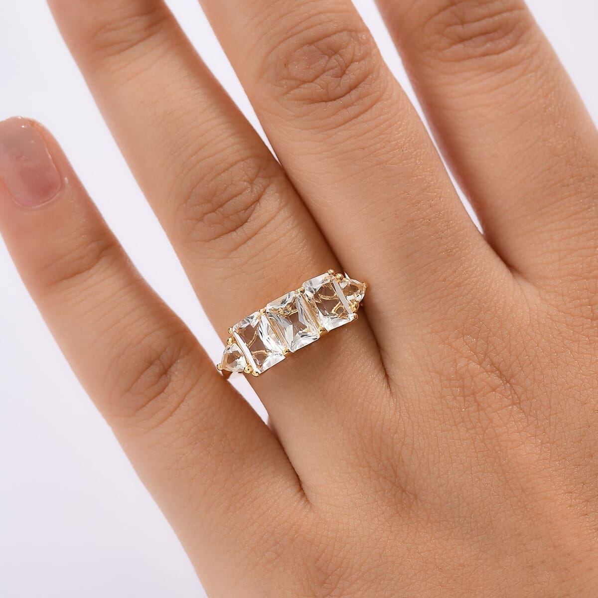 D'Joy Petalite 2.70 ctw Trilogy Ring in 18K Vermeil Yellow Gold Over Sterling Silver (Size 10.0)  image number 2