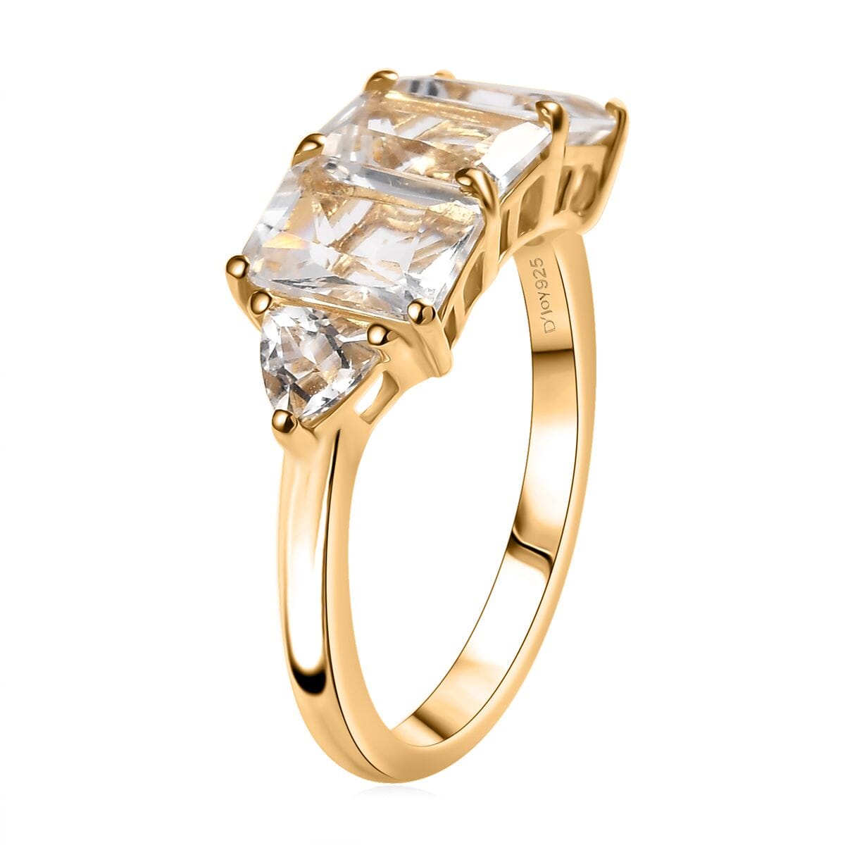 D'Joy Petalite 2.70 ctw Trilogy Ring in 18K Vermeil Yellow Gold Over Sterling Silver (Size 10.0)  image number 3