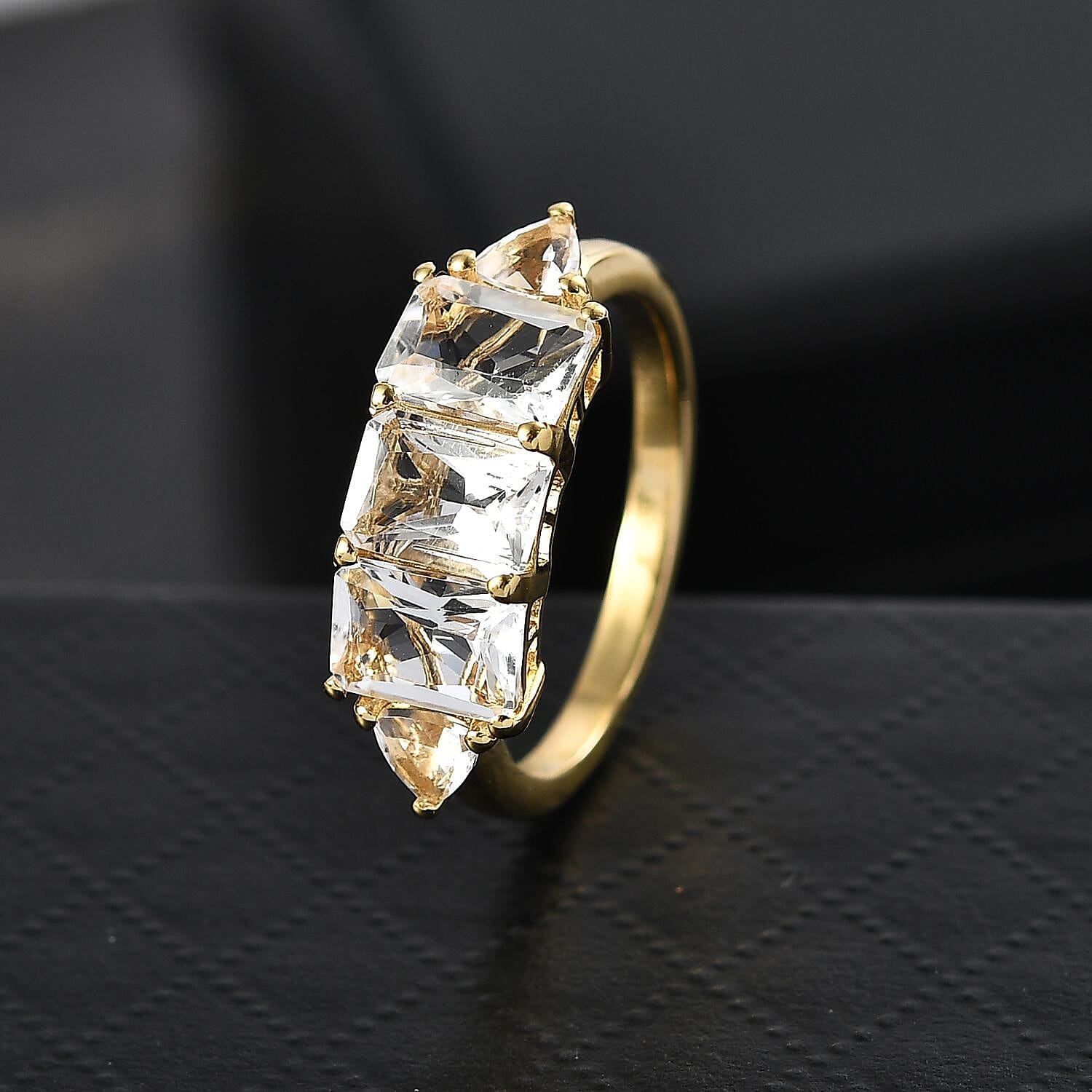 D'Joy Petalite 2.70 ctw Trilogy Ring in 18K Vermeil Yellow Gold Over Sterling Silver (Size 8.0) 