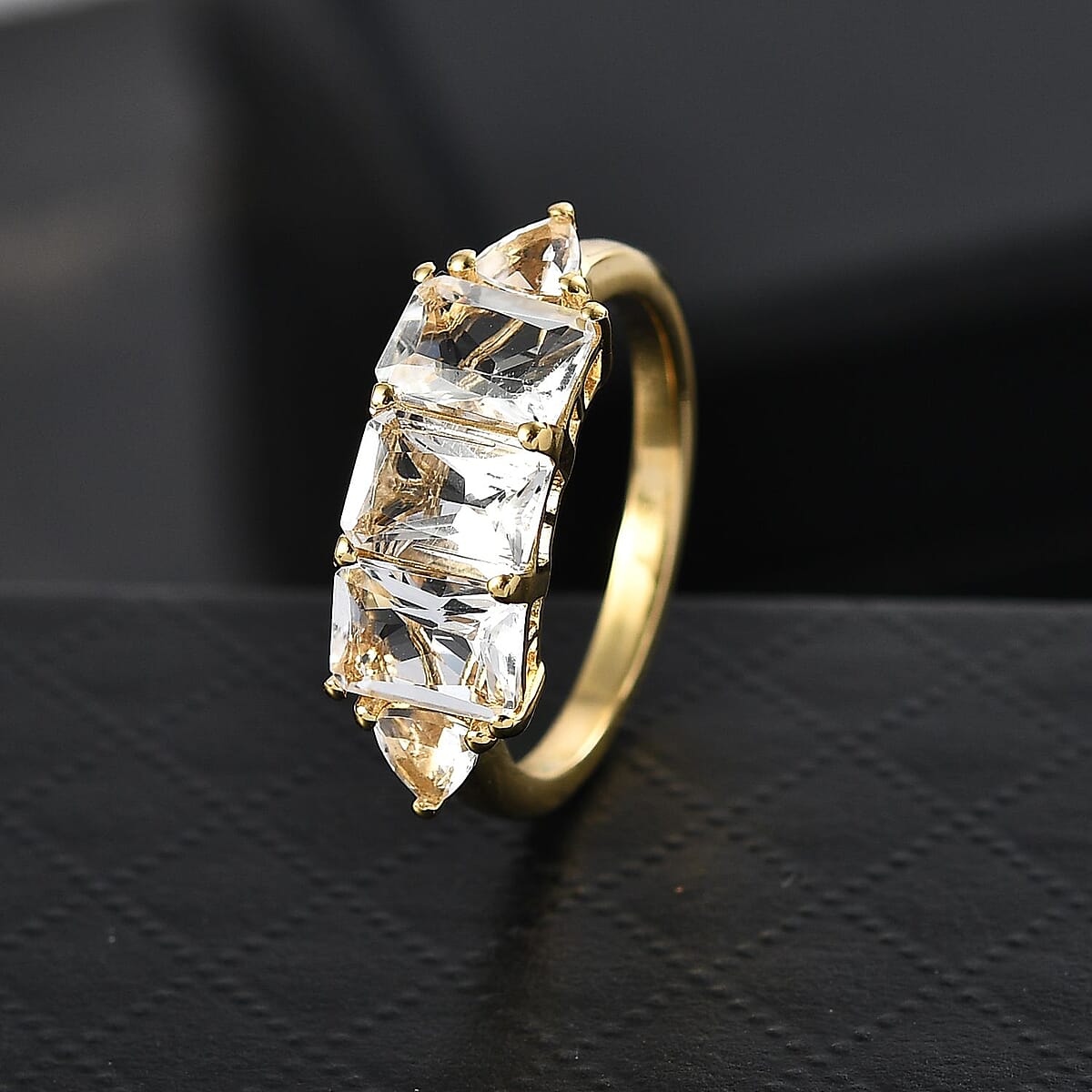 D'Joy Petalite 2.70 ctw Trilogy Ring in 18K Vermeil Yellow Gold Over Sterling Silver (Size 8.0)  image number 1