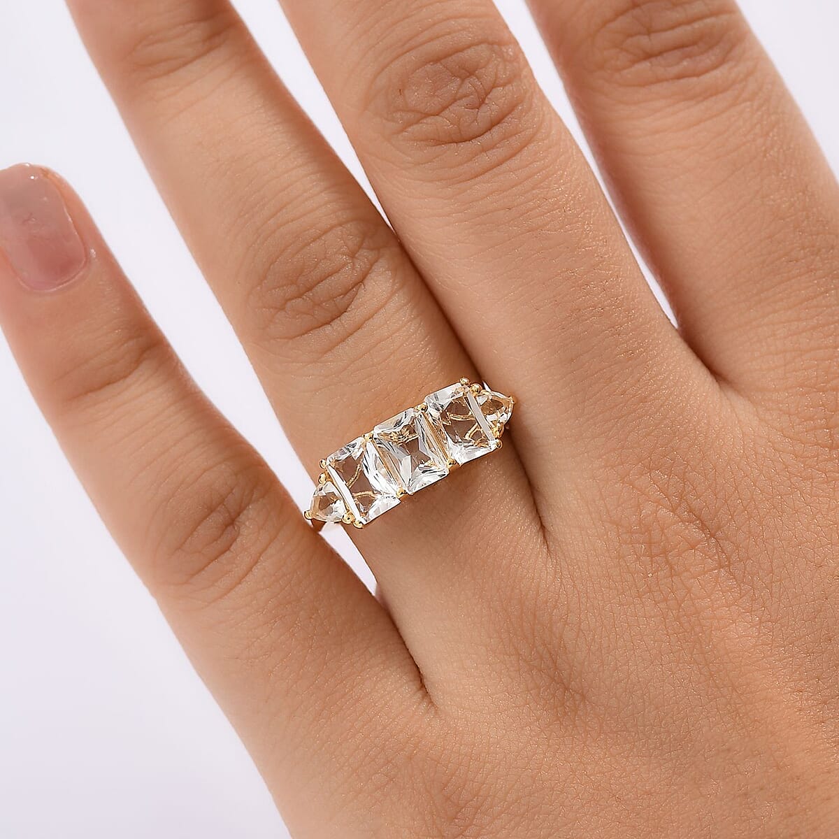 D'Joy Petalite 2.70 ctw Trilogy Ring in 18K Vermeil Yellow Gold Over Sterling Silver (Size 9.0)  image number 2