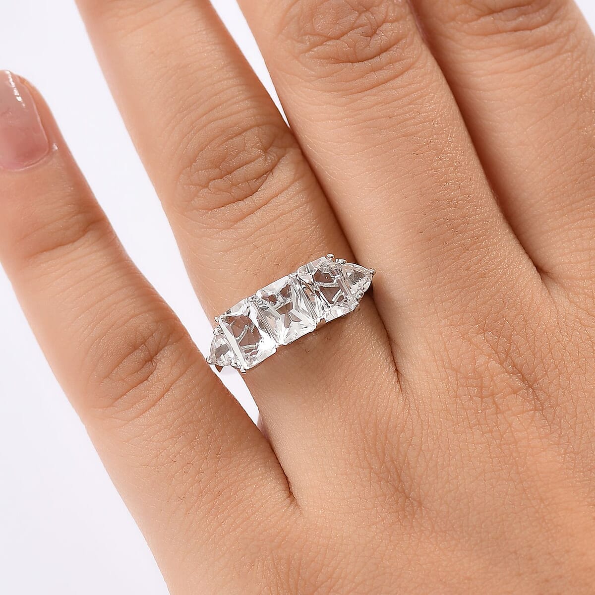 D'Joy Petalite 2.70 ctw Trilogy Ring in Rhodium Over Sterling Silver (Size 7.0)  image number 2