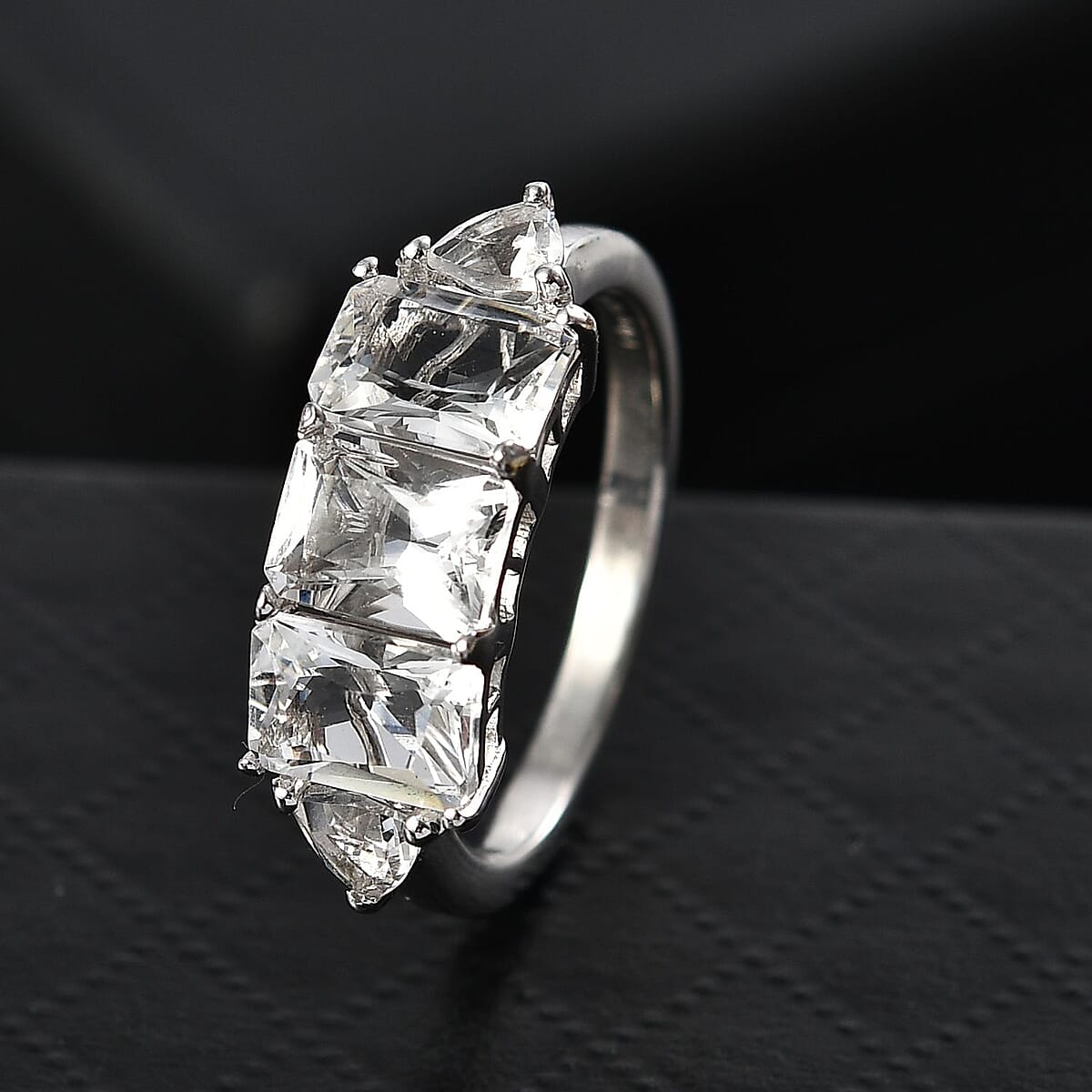 D'Joy Petalite 2.70 ctw Trilogy Ring in Rhodium Over Sterling Silver (Size 8.0)  image number 1