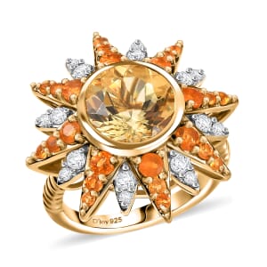 D'Joy Yellow Labradorite and Multi Gemstone 4.40 ctw Starfire Radiance Ring in 18K Vermeil Yellow Gold Over Sterling Silver (Size 10.0)