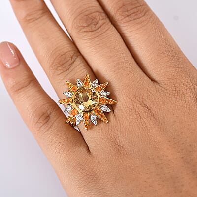D'Joy Yellow Labradorite and Multi Gemstone 4.40 ctw Starfire Radiance Ring in 18K Vermeil Yellow Gold Over Sterling Silver (Size 10.0)