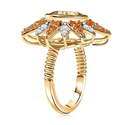 D'Joy Yellow Labradorite and Multi Gemstone 4.40 ctw Starfire Radiance Ring in 18K Vermeil Yellow Gold Over Sterling Silver (Size 10.0)