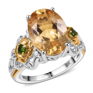 D'Joy Yellow Labradorite and Multi Gemstone 5.40 ctw Golden Bloom Ring in 18K Vermeil YG and Rhodium Over Sterling Silver (Size 10.0)