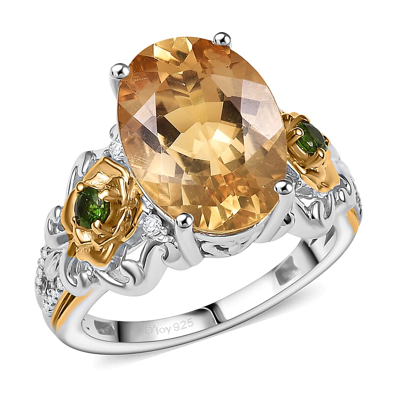 D'Joy Yellow Labradorite and Multi Gemstone 5.40 ctw Golden Bloom Ring in 18K Vermeil YG and Rhodium Over Sterling Silver (Size 10.0)