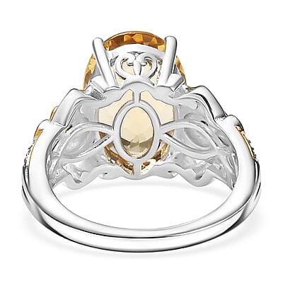 D'Joy Yellow Labradorite and Multi Gemstone 5.40 ctw Golden Bloom Ring in 18K Vermeil YG and Rhodium Over Sterling Silver (Size 10.0)
