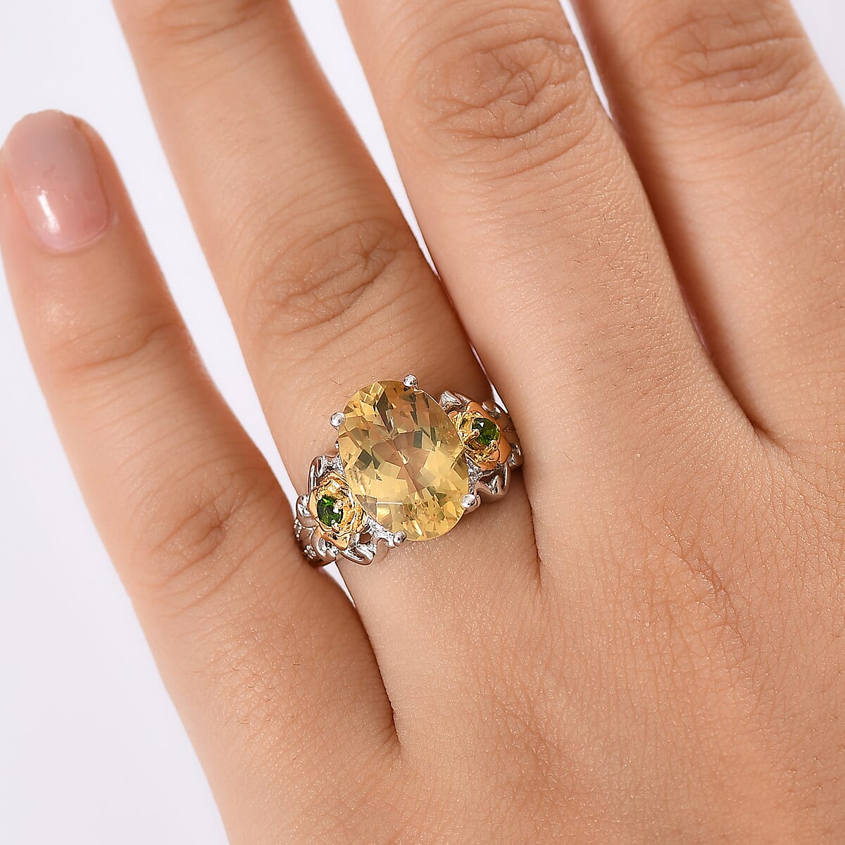 D'Joy Yellow Labradorite and Multi Gemstone 5.40 ctw Golden Bloom Ring in 18K Vermeil YG and Rhodium Over Sterling Silver (Size 6.0) image number 1