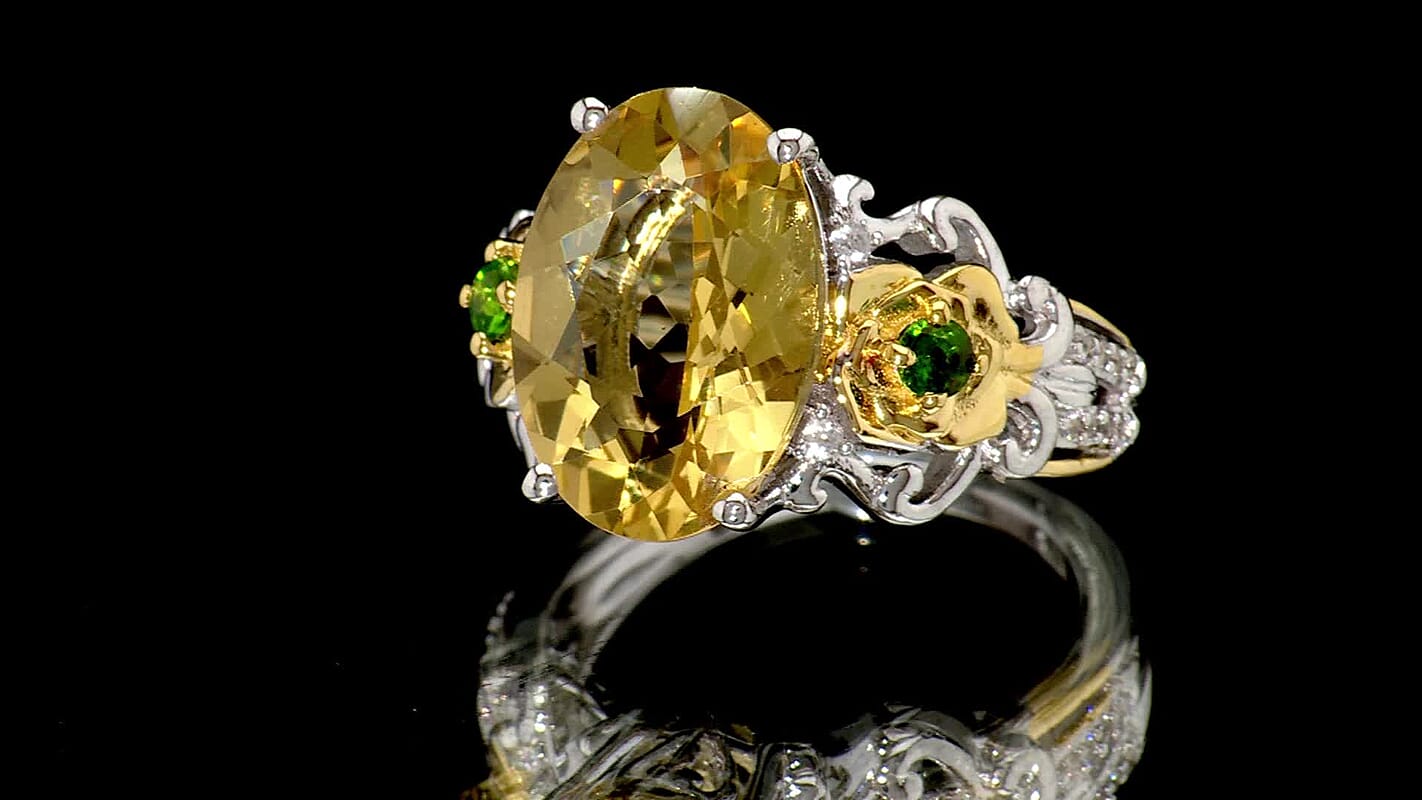 D'Joy Yellow Labradorite, Multi Gemstone Ring in 18K Vermeil YG and Rhodium Over Sterling Silver (Size 10.0) 5.40 ctw