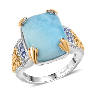 D'Joy Larimar and Tanzanite 13.00 ctw Ring in 18K Vermeil YG and Rhodium Over Sterling Silver (Size 10.0)