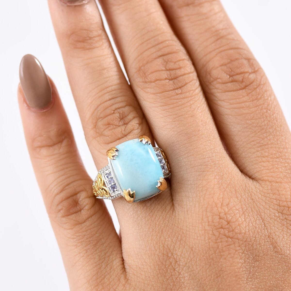 D'Joy Larimar and Tanzanite 13.00 ctw Ring in 18K Vermeil YG and Rhodium Over Sterling Silver (Size 10.0) image number 2
