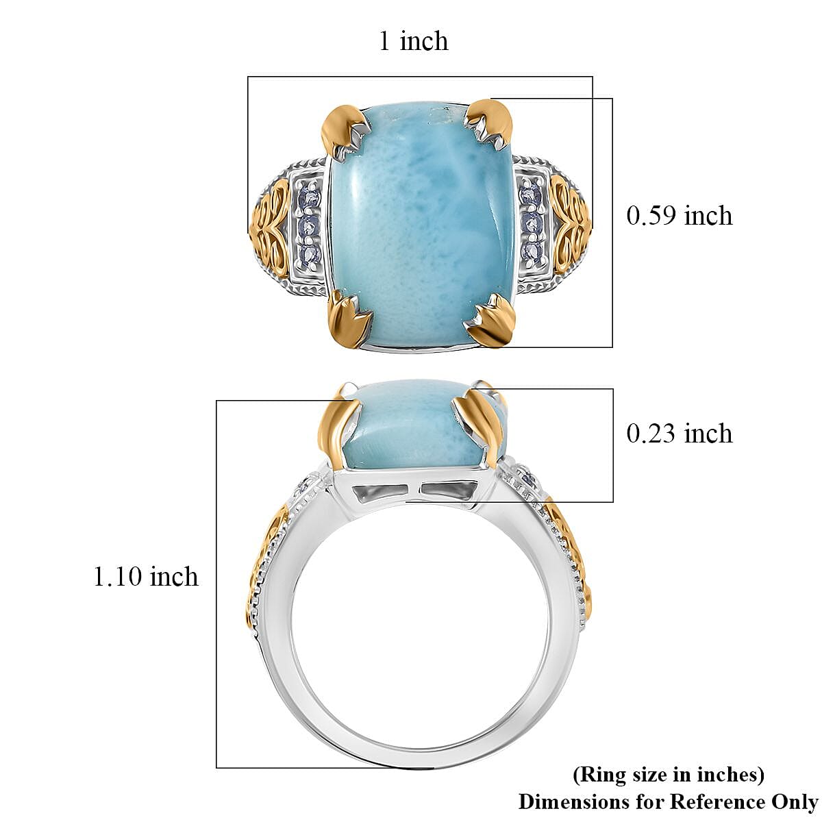 D'Joy Larimar and Tanzanite 13.00 ctw Ring in 18K Vermeil YG and Rhodium Over Sterling Silver (Size 10.0)