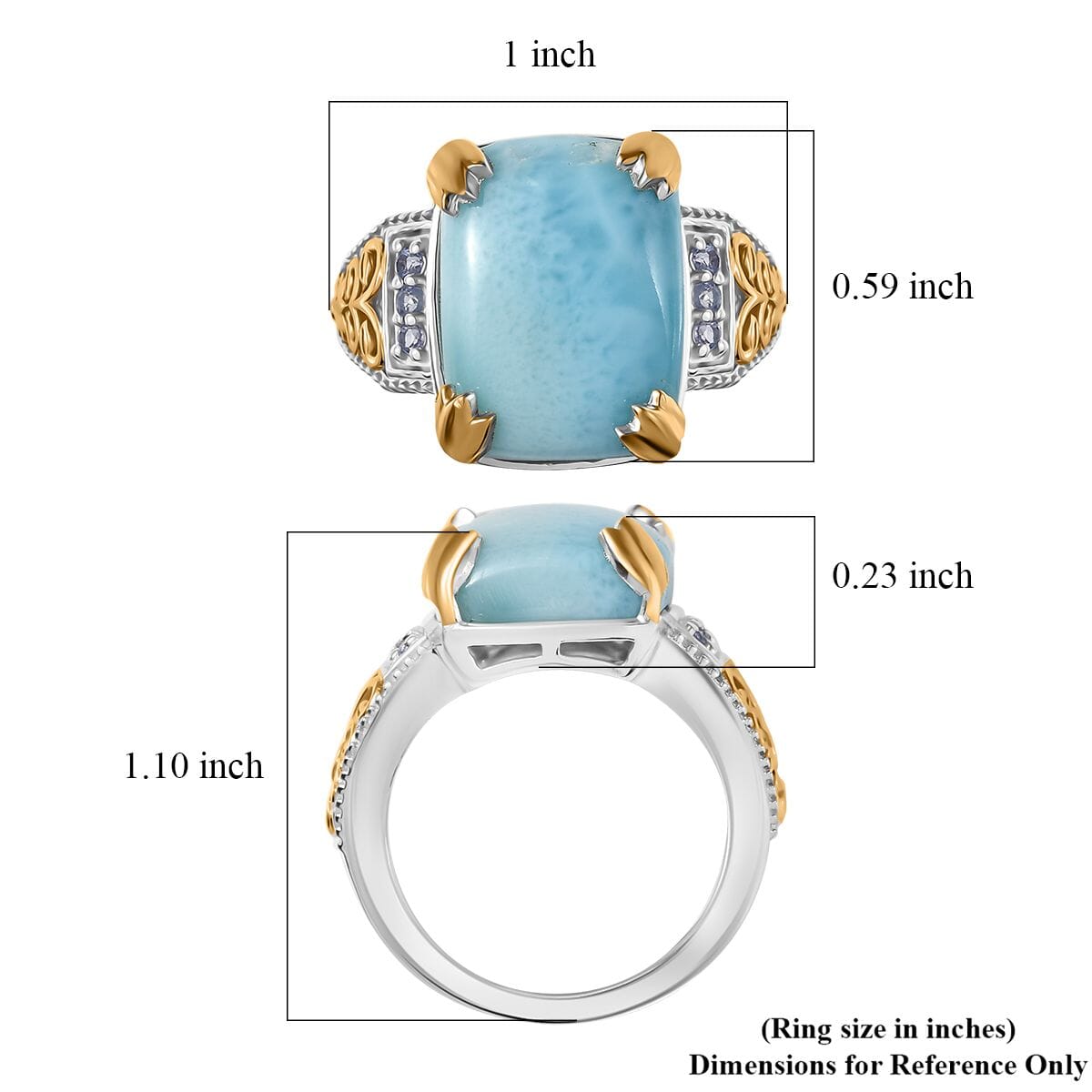 D'Joy Larimar and Tanzanite 13.00 ctw Ring in 18K Vermeil YG and Rhodium Over Sterling Silver (Size 10.0) image number 5