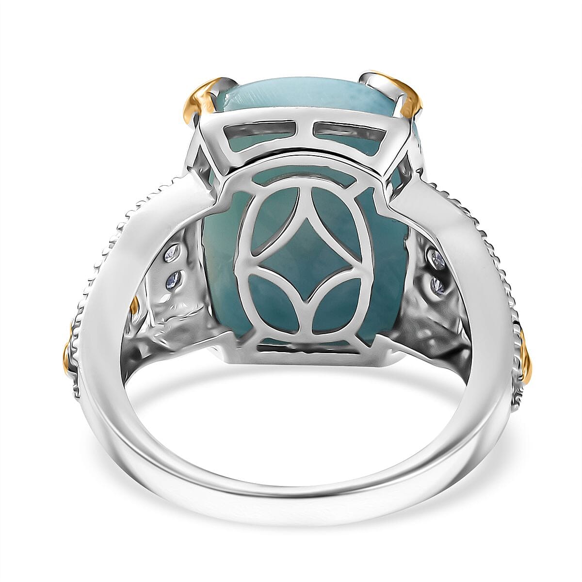 D'Joy Larimar and Tanzanite 13.00 ctw Ring in 18K Vermeil YG and Rhodium Over Sterling Silver (Size 6.0) image number 4