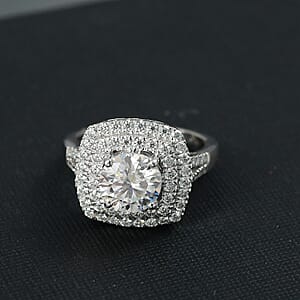 D'Joy Moissanite 2.60 ctw Celestial Halo Ring in Rhodium Over Sterling Silver (Size 10.0) 