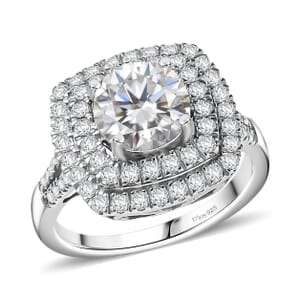 D'Joy Moissanite 2.60 ctw Celestial Halo Ring in Rhodium Over Sterling Silver (Size 5.0) 