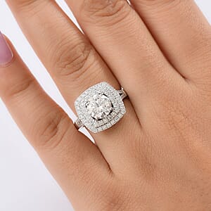 D'Joy Moissanite 2.60 ctw Celestial Halo Ring in Rhodium Over Sterling Silver (Size 8.0) 