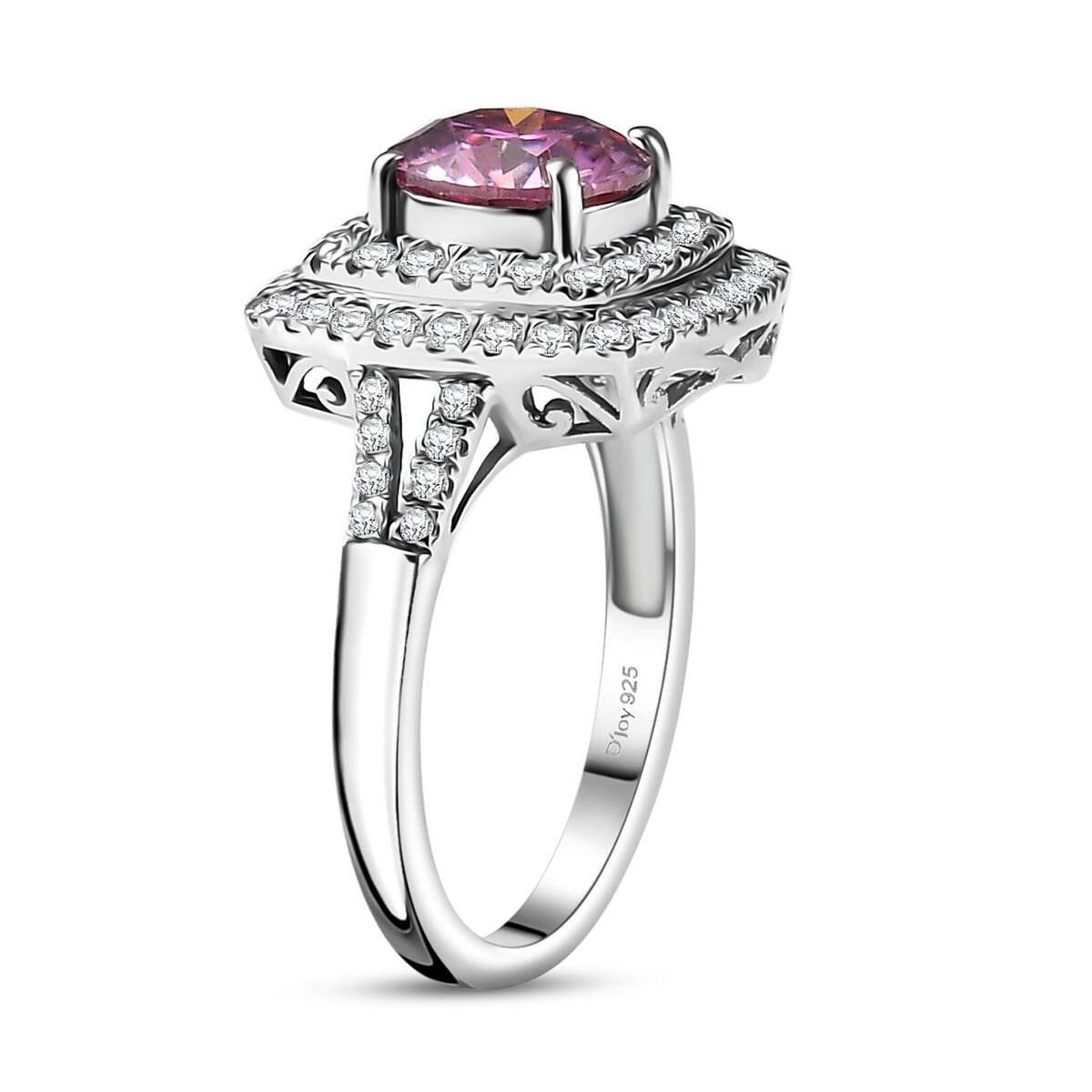 D'Joy Pink Moissanite and Moissanite 2.60 ctw Celestial Halo Ring in Rhodium Over Sterling Silver (Size 10.0) image number 3