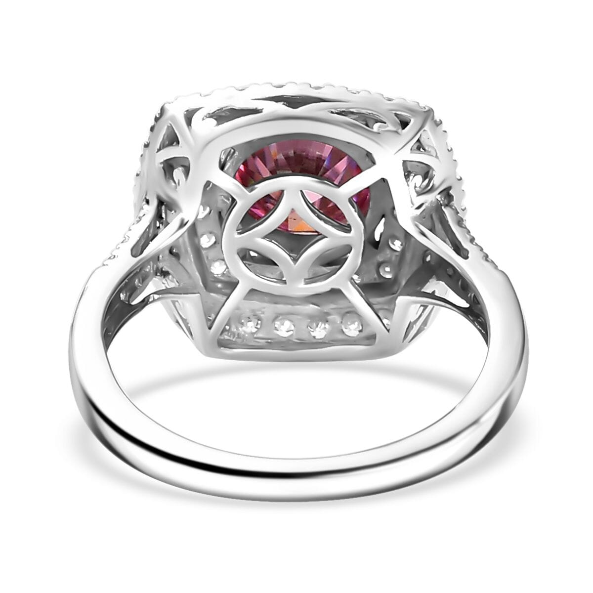 D'Joy Pink Moissanite and Moissanite 2.60 ctw Celestial Halo Ring in Rhodium Over Sterling Silver (Size 10.0) image number 4