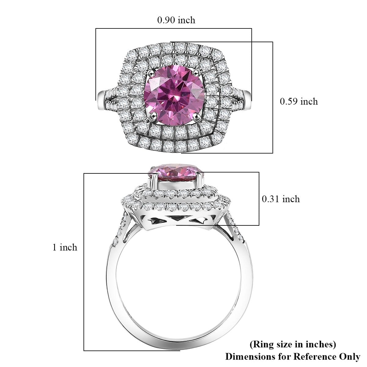 D'Joy Pink Moissanite and Moissanite 2.60 ctw Celestial Halo Ring in Rhodium Over Sterling Silver (Size 10.0) image number 5