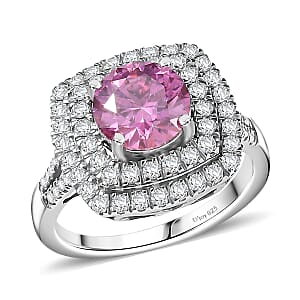 D'Joy Pink Moissanite and Moissanite 2.60 ctw Celestial Halo Ring in Rhodium Over Sterling Silver (Size 8.0)