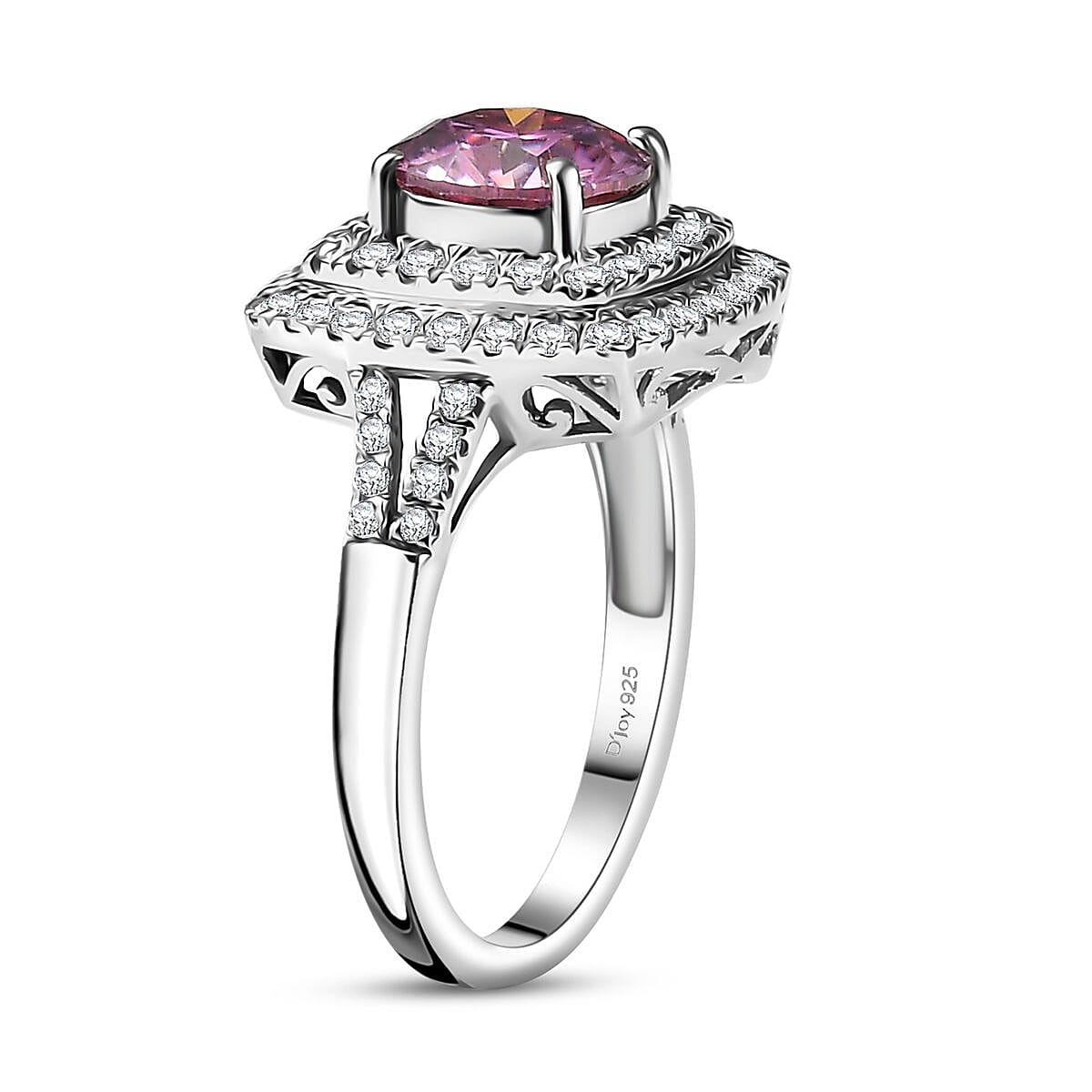 D'Joy Pink Moissanite and Moissanite 2.60 ctw Celestial Halo Ring in Rhodium Over Sterling Silver (Size 8.0) image number 3