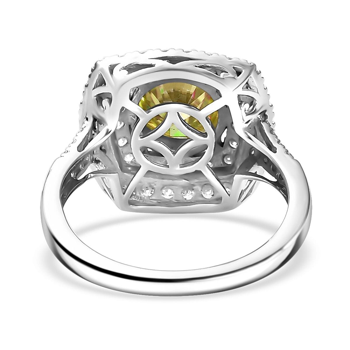 D'Joy Yellow Moissanite and Moissanite 2.60 ctw Celestial Halo Ring in Rhodium Over Sterling Silver (Size 10.0)