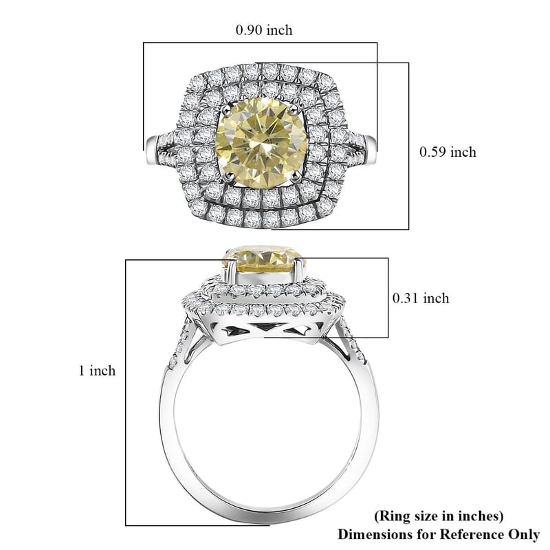 D'Joy Yellow Moissanite and Moissanite 2.60 ctw Celestial Halo Ring in Rhodium Over Sterling Silver (Size 10.0)