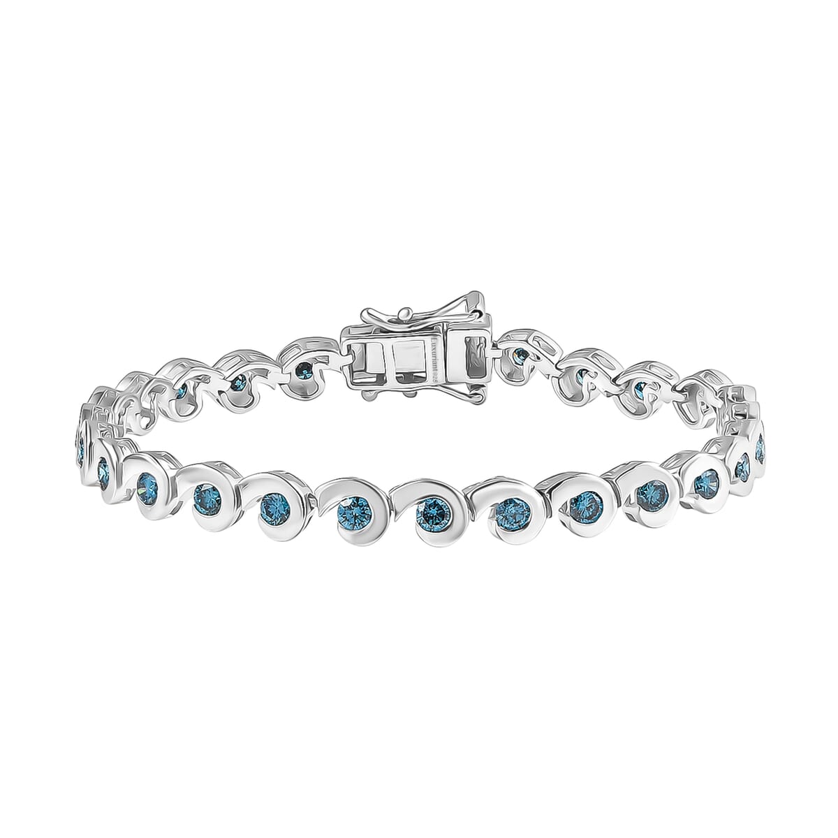 Luxuriant Lab Grown Blue Diamond (IR) 2.80 ctw Waves of Light Bracelet in Rhodium Over Sterling Silv (6.50 In)  image number 0