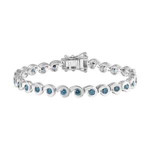 Luxuriant Lab Grown Blue Diamond (IR) 2.80 ctw Waves of Light Bracelet in Rhodium Over Sterling Silv (6.50 In) 