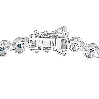 Luxuriant Lab Grown Blue Diamond (IR) 2.80 ctw Waves of Light Bracelet in Rhodium Over Sterling Silver (6.50 In)