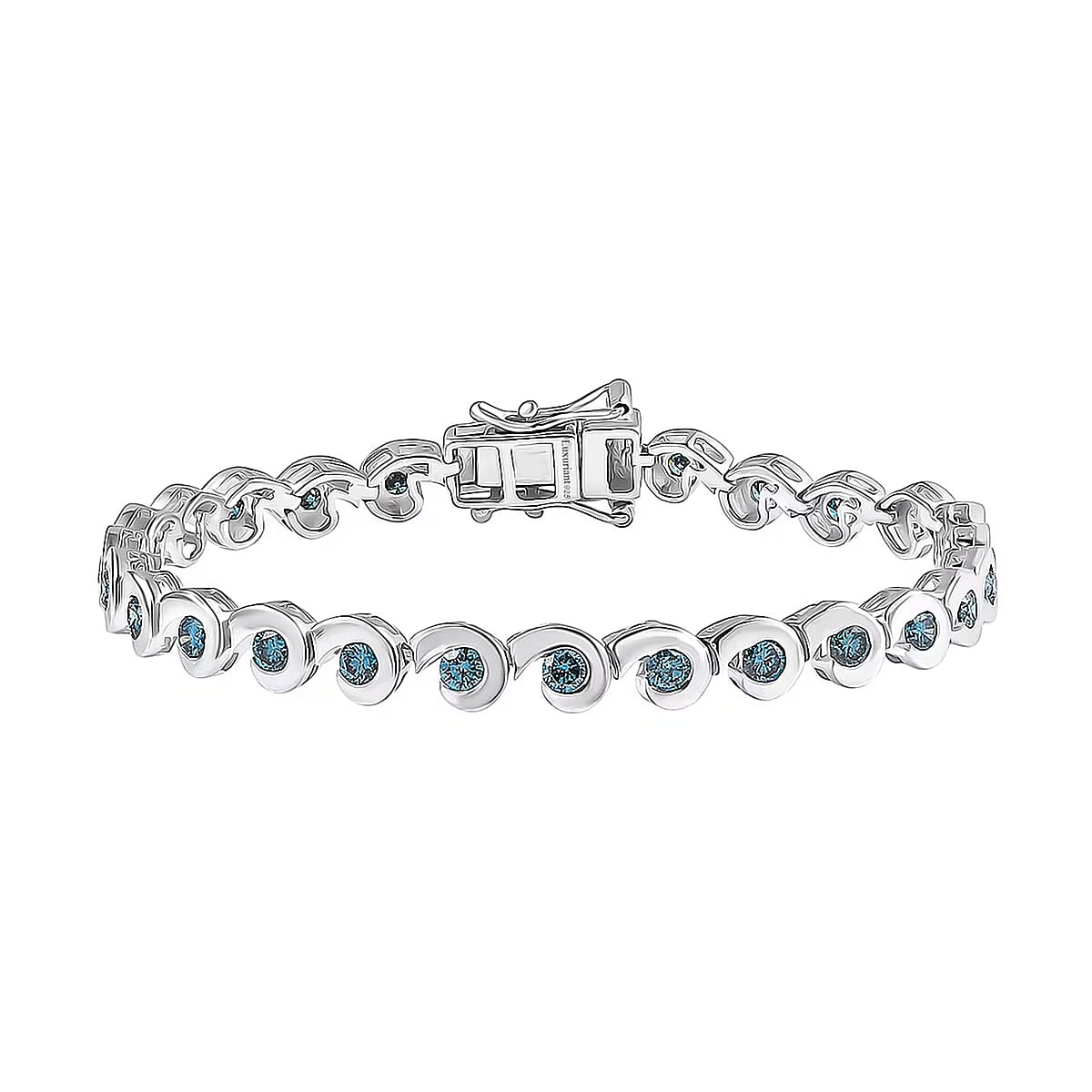Luxuriant Lab Grown Blue Diamond (IR) 3.15 ctw Waves of Light Bracelet in Rhodium Over Sterling Silver (7.25 In) image number 0