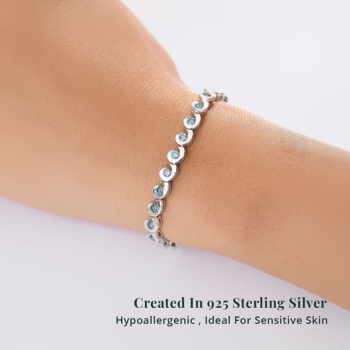 Luxuriant Lab Grown Blue Diamond (IR) 3.15 ctw Waves of Light Bracelet in Rhodium Over Sterling Silver (7.25 In) image number 2