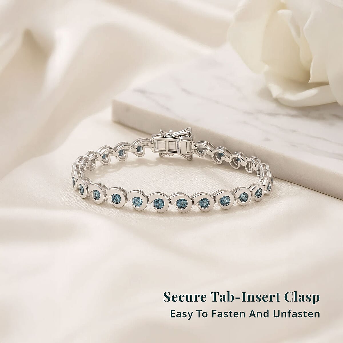 Luxuriant Lab Grown Blue Diamond (IR) 3.15 ctw Waves of Light Bracelet in Rhodium Over Sterling Silver (7.25 In) image number 5