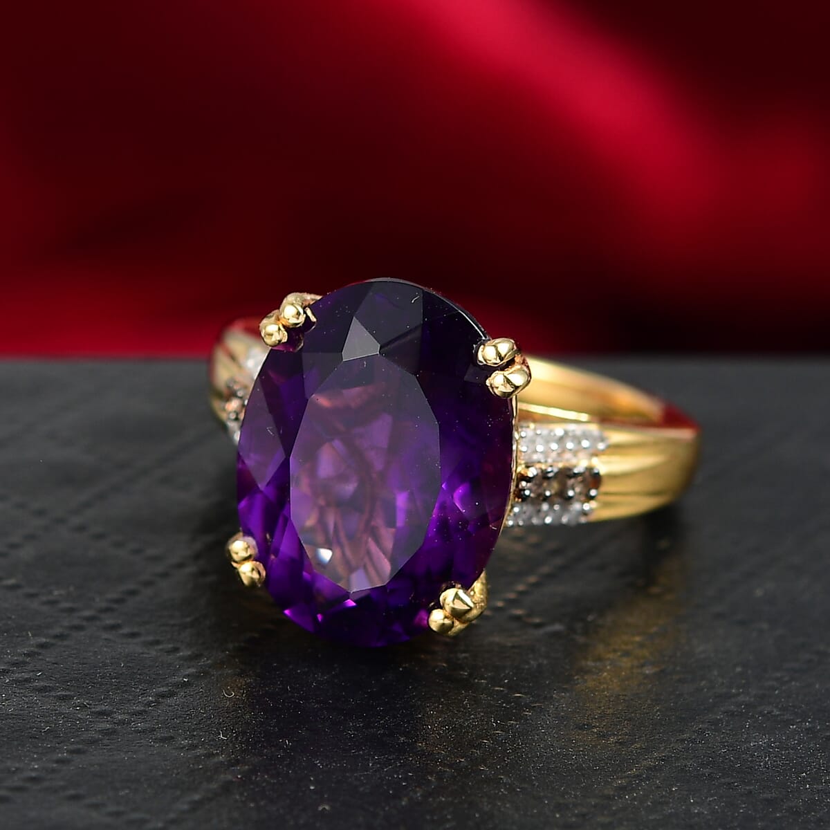 D'Joy AAA Brejinho Amethyst, Natural Champagne and White Diamond 9.50 ctw Ring in 18K Vermeil Yellow Gold Over Sterling Silver (Size 10.0)  image number 1