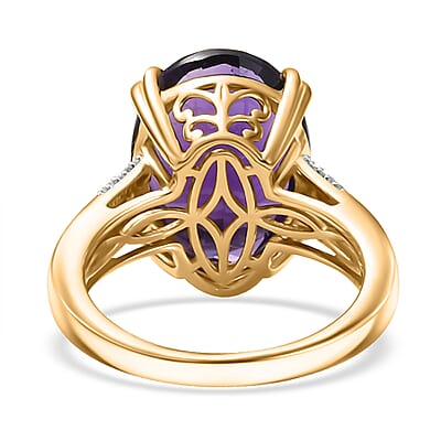 D'Joy AAA Brejinho Amethyst, Natural Champagne and White Diamond 9.50 ctw Art Deco Ring in 18K Vermeil Yellow Gold Over Sterling Silver (Size 10.0) 