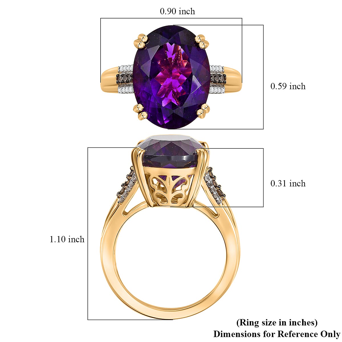 D'Joy AAA Brejinho Amethyst, Natural Champagne and White Diamond 9.50 ctw Art Deco Ring in 18K Vermeil Yellow Gold Over Sterling Silver (Size 10.0) 