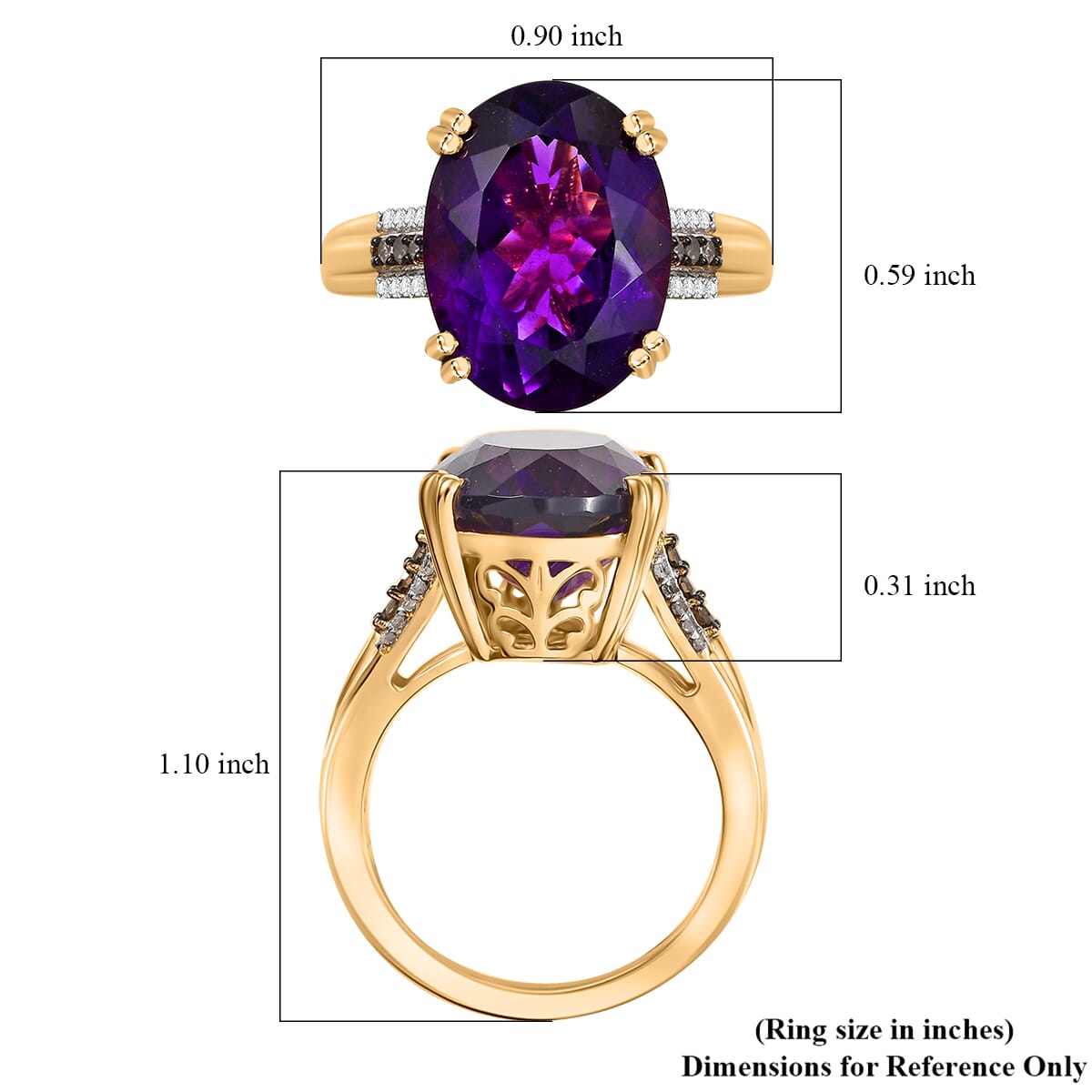 D'Joy AAA Brejinho Amethyst, Natural Champagne and White Diamond 9.50 ctw Ring in 18K Vermeil Yellow Gold Over Sterling Silver (Size 10.0)  image number 5