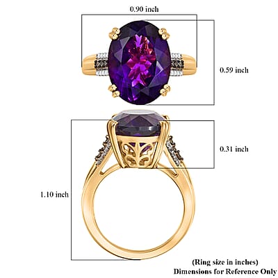 D'Joy AAA Brejinho Amethyst, Natural Champagne and White Diamond 9.50 ctw Art Deco Ring in 18K Vermeil Yellow Gold Over Sterling Silver (Size 10.0) 